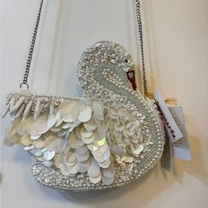 Beaded Swan Clutch Bag - White